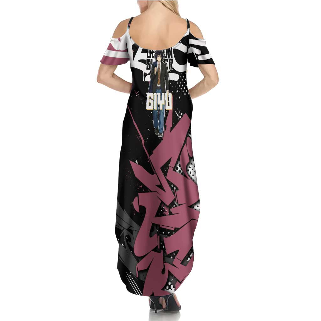 Giyu Tomioka Demon Slayer Summer Maxi Dress Red & Black Graffiti Anime