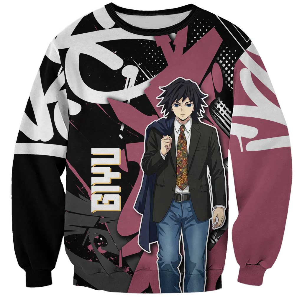 Giyu Tomioka Demon Slayer Sweatshirt Red & Black Graffiti Anime