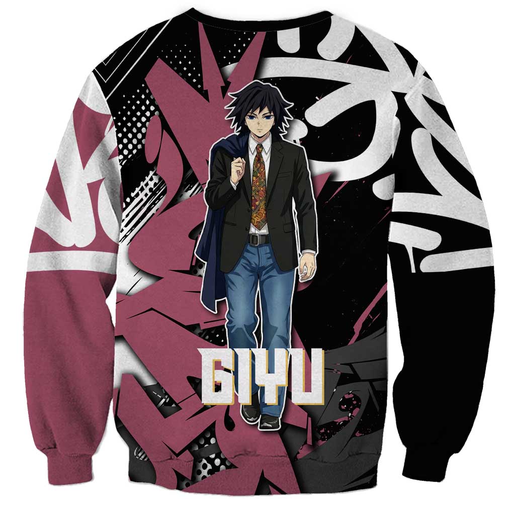 Giyu Tomioka Demon Slayer Sweatshirt Red & Black Graffiti Anime