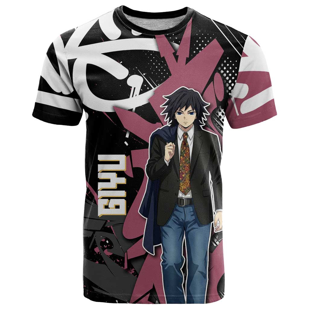 Giyu Tomioka Demon Slayer T Shirt Red & Black Graffiti Anime