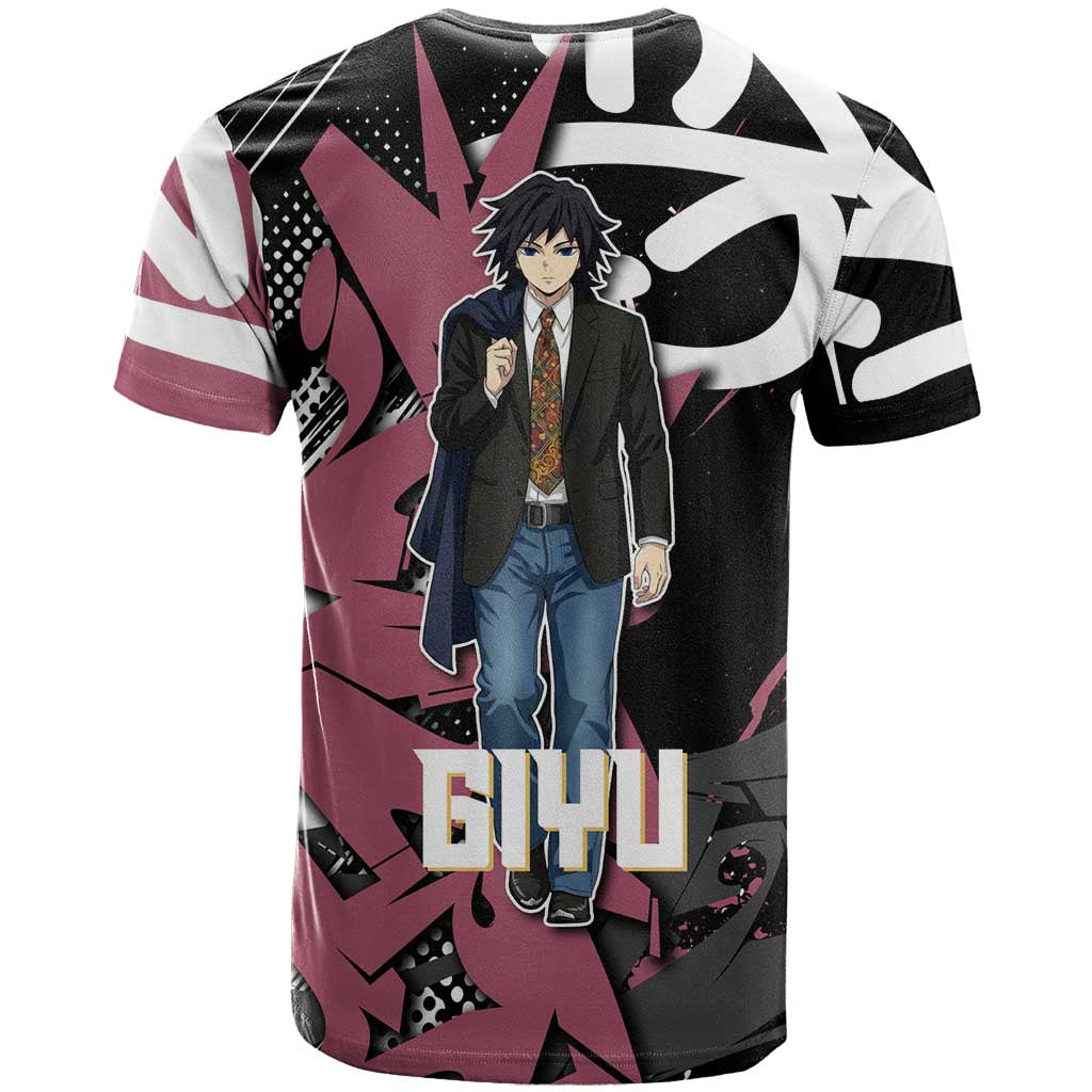 Giyu Tomioka Demon Slayer T Shirt Red & Black Graffiti Anime