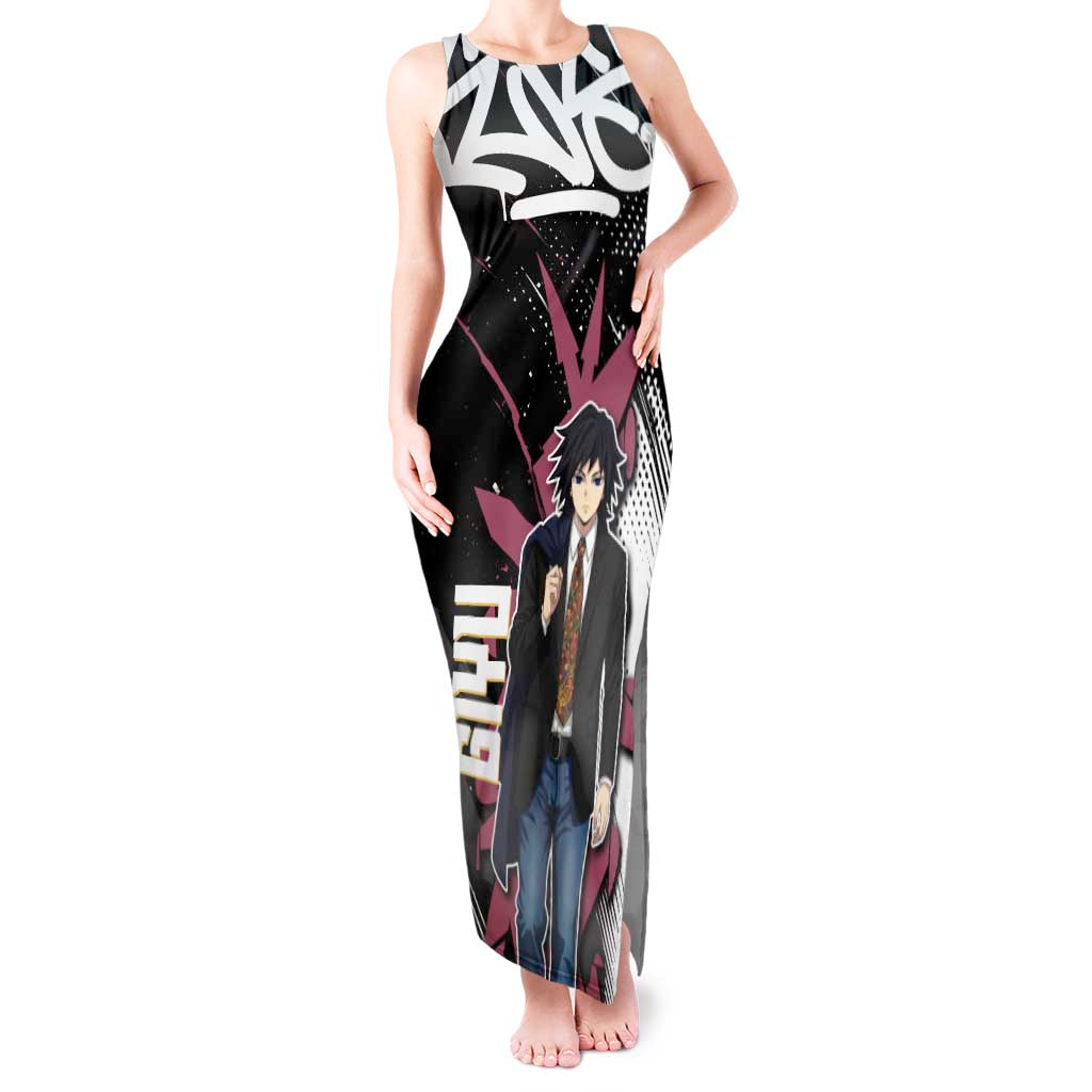Giyu Tomioka Demon Slayer Tank Maxi Dress Red & Black Graffiti Anime