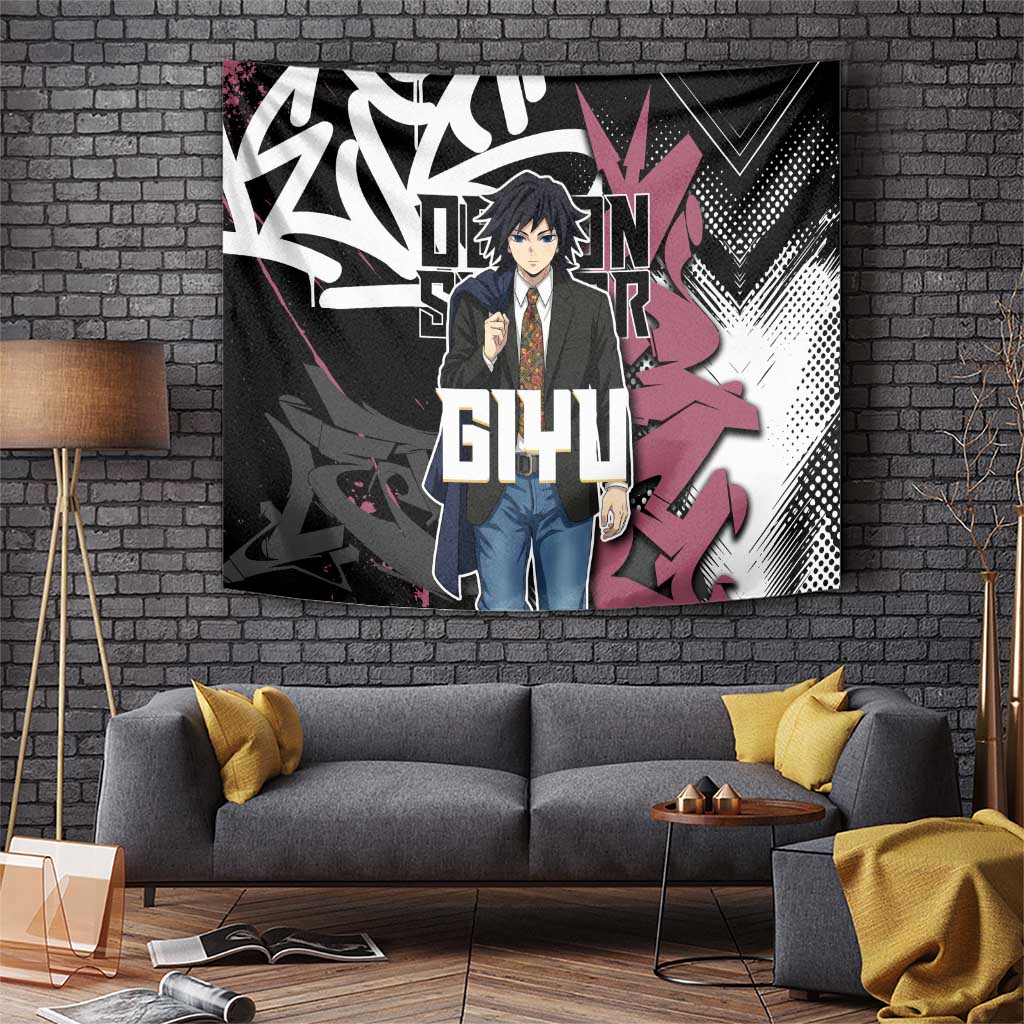 Giyu Tomioka Demon Slayer Tapestry Red & Black Graffiti Anime