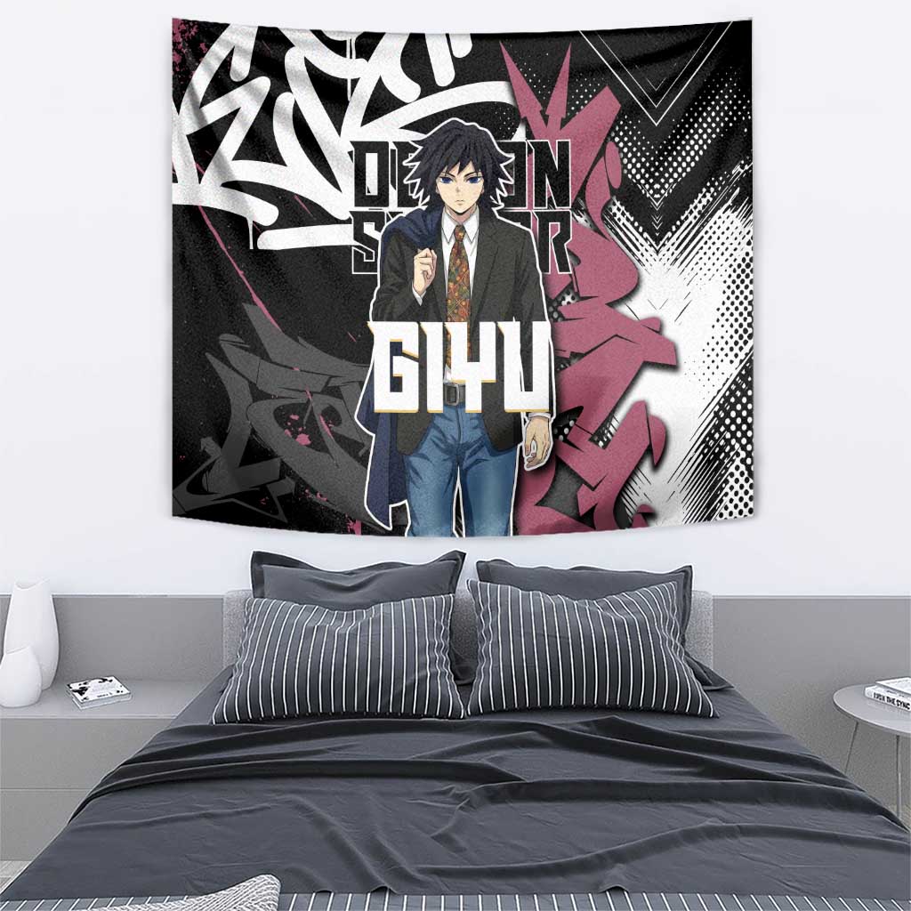 Giyu Tomioka Demon Slayer Tapestry Red & Black Graffiti Anime
