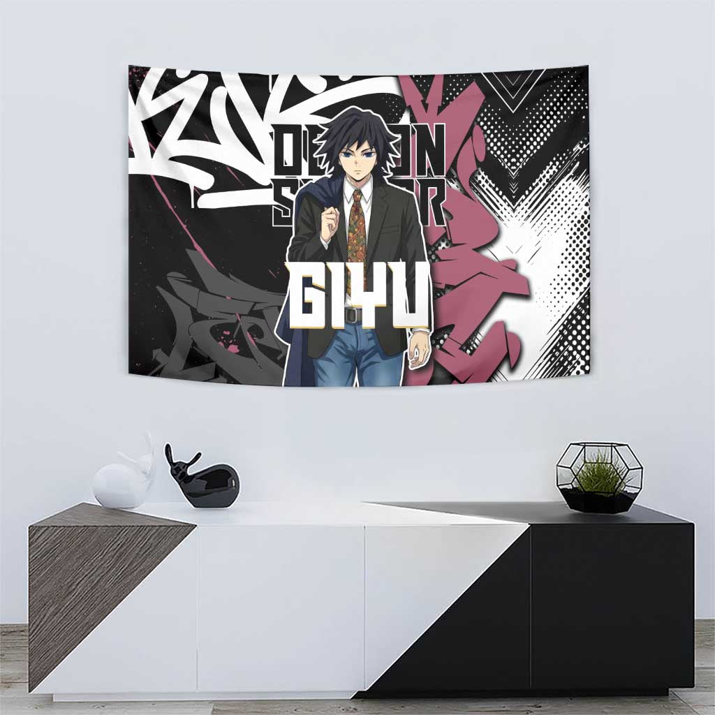Giyu Tomioka Demon Slayer Tapestry Red & Black Graffiti Anime
