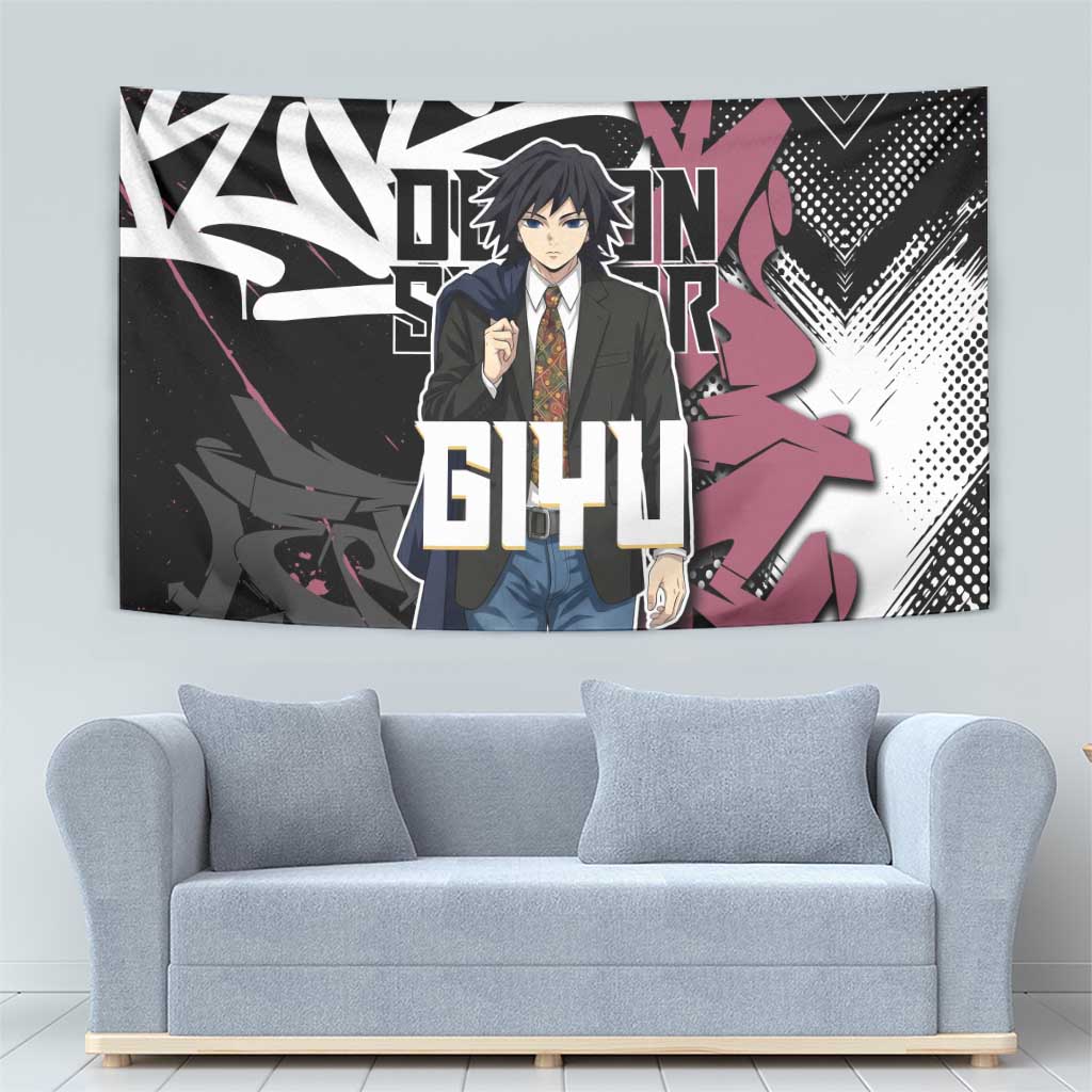 Giyu Tomioka Demon Slayer Tapestry Red & Black Graffiti Anime