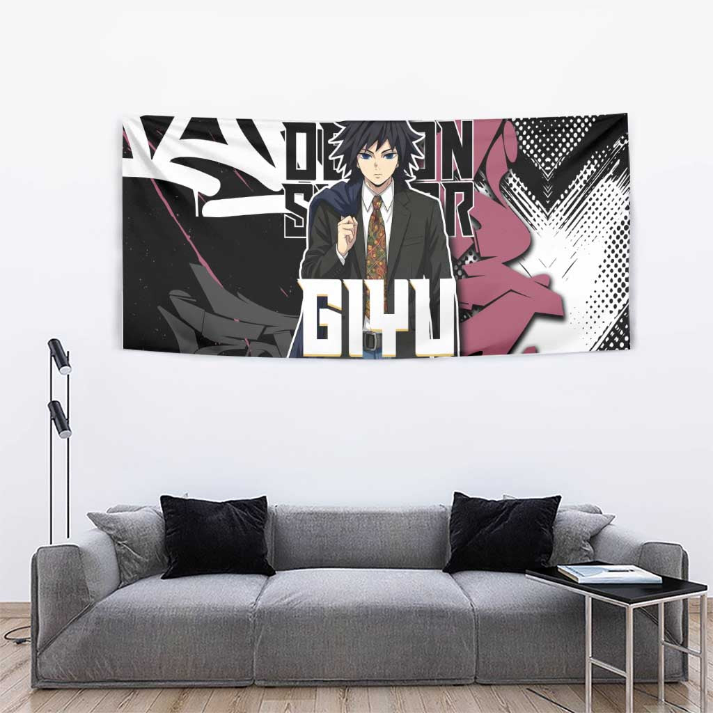Giyu Tomioka Demon Slayer Tapestry Red & Black Graffiti Anime