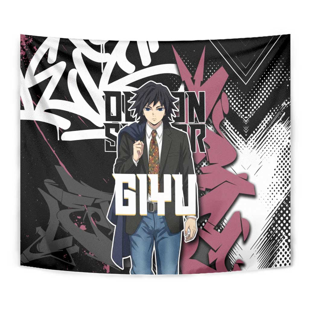Giyu Tomioka Demon Slayer Tapestry Red & Black Graffiti Anime