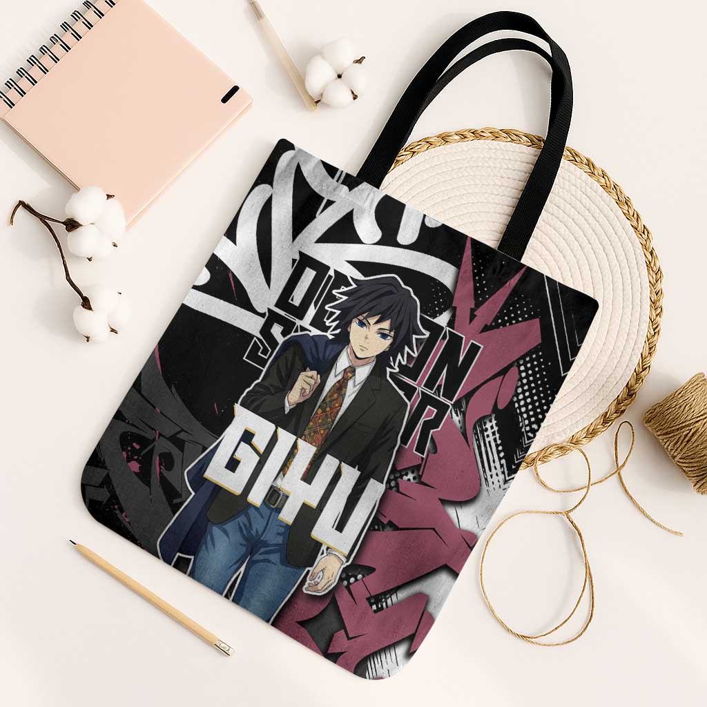 Giyu Tomioka Demon Slayer Tote Bag Red & Black Graffiti Anime