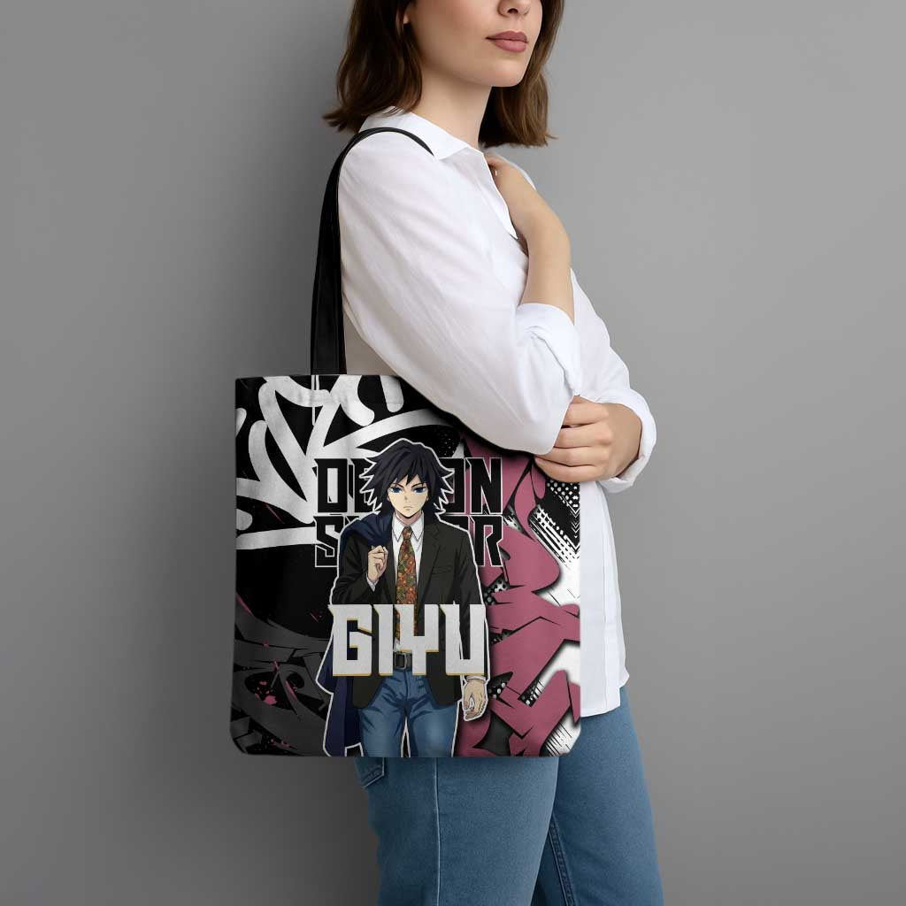 Giyu Tomioka Demon Slayer Tote Bag Red & Black Graffiti Anime