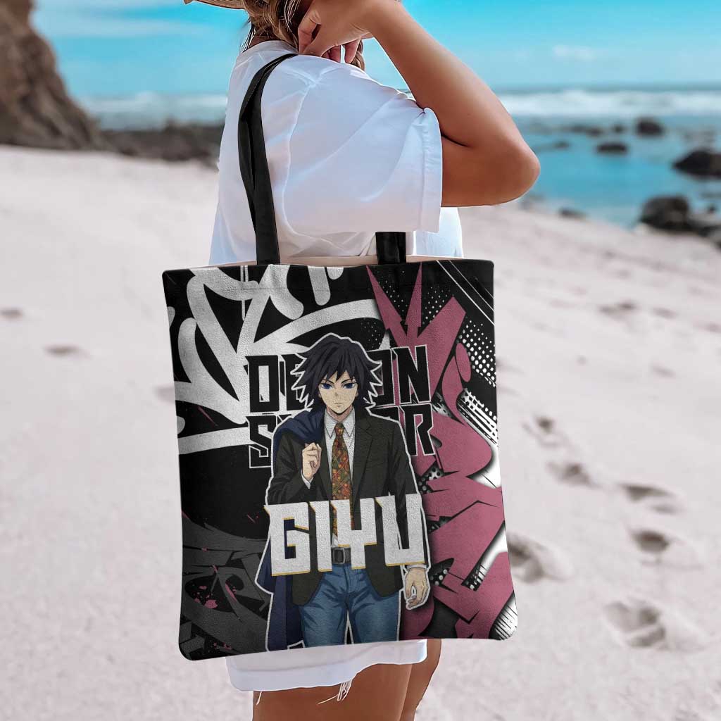 Giyu Tomioka Demon Slayer Tote Bag Red & Black Graffiti Anime