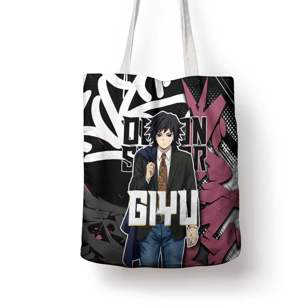 Giyu Tomioka Demon Slayer Tote Bag Red & Black Graffiti Anime