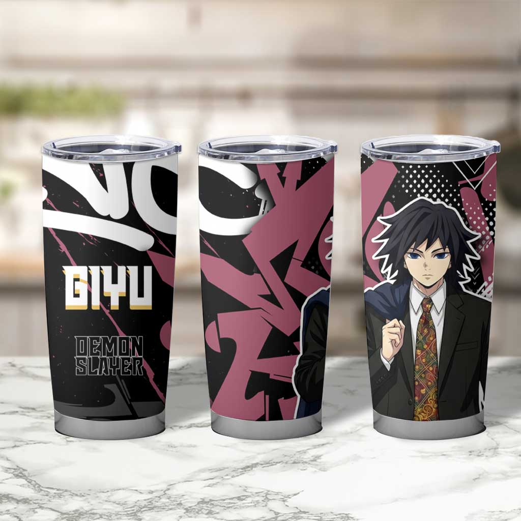 Giyu Tomioka Demon Slayer Tumbler Cup Red & Black Graffiti Anime