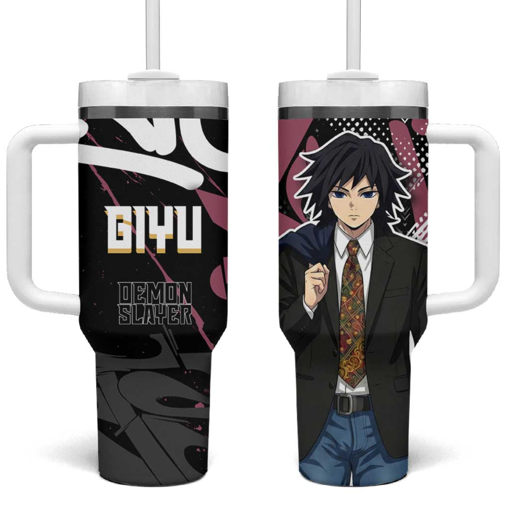 Giyu Tomioka Demon Slayer Tumbler With Handle Red & Black Graffiti Anime