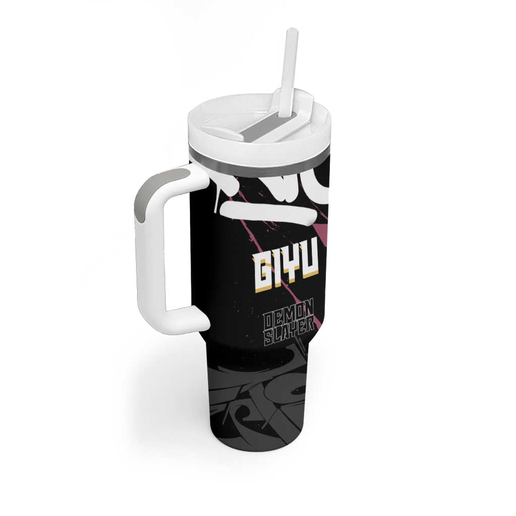 Giyu Tomioka Demon Slayer Tumbler With Handle Red & Black Graffiti Anime
