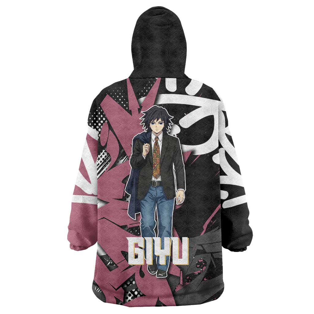 Giyu Tomioka Demon Slayer Wearable Blanket Hoodie Red & Black Graffiti Anime