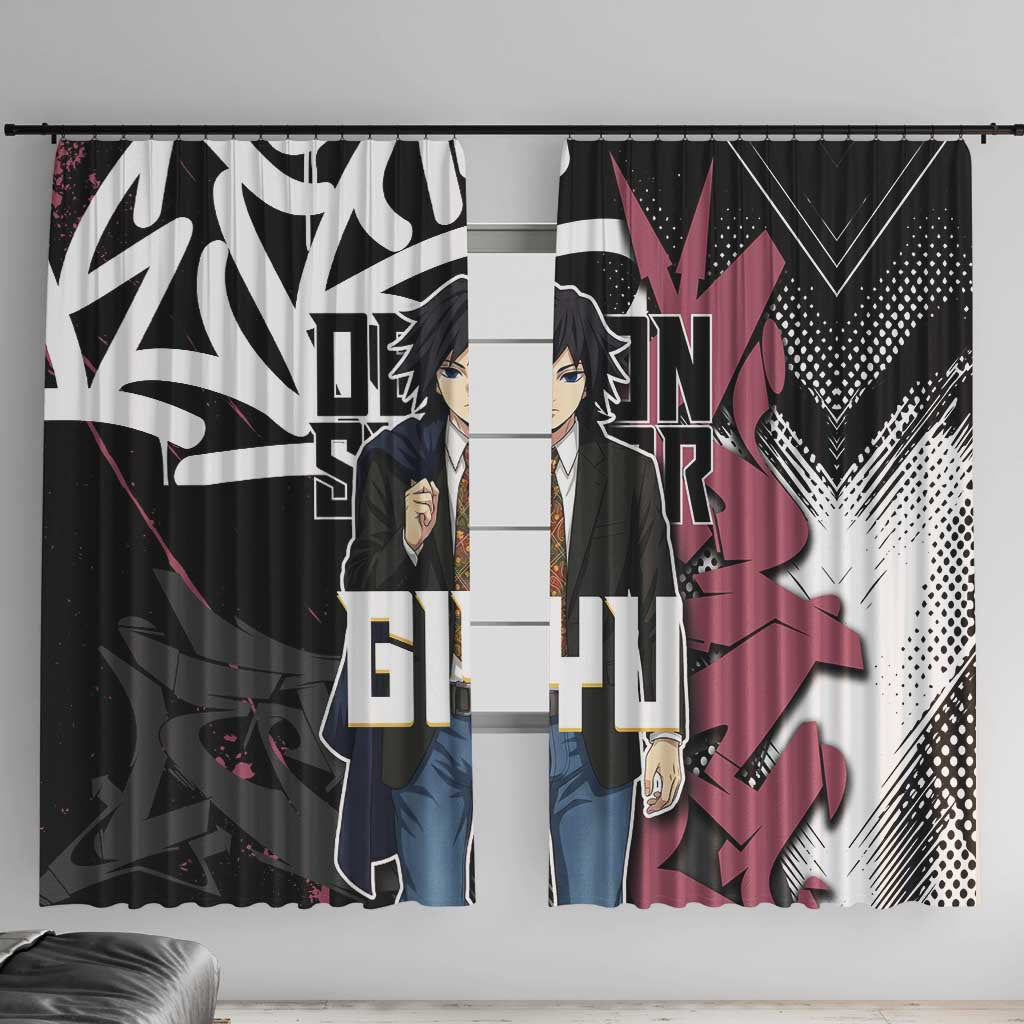 Giyu Tomioka Demon Slayer Window Curtain Red & Black Graffiti Anime