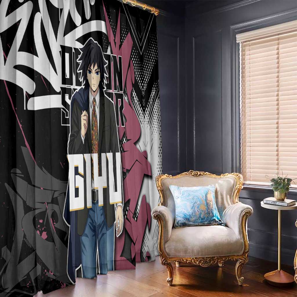 Giyu Tomioka Demon Slayer Window Curtain Red & Black Graffiti Anime