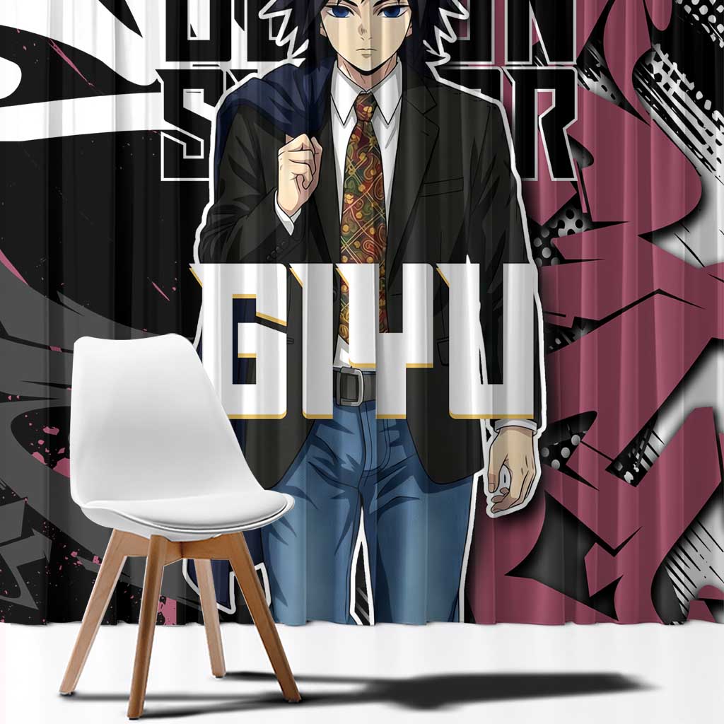 Giyu Tomioka Demon Slayer Window Curtain Red & Black Graffiti Anime