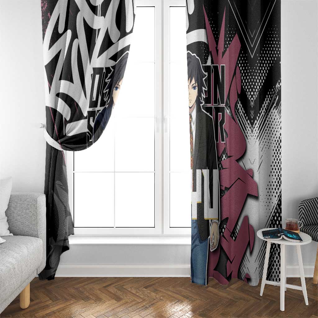 Giyu Tomioka Demon Slayer Window Curtain Red & Black Graffiti Anime