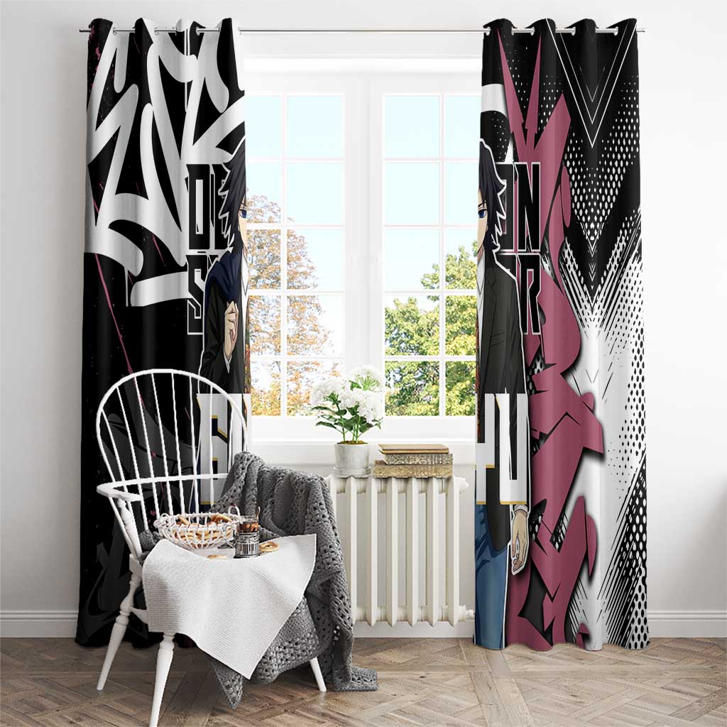 Giyu Tomioka Demon Slayer Window Curtain Red & Black Graffiti Anime