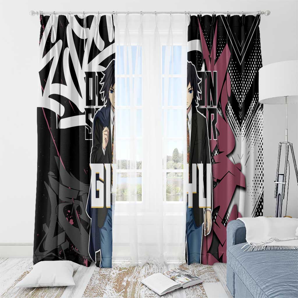 Giyu Tomioka Demon Slayer Window Curtain Red & Black Graffiti Anime