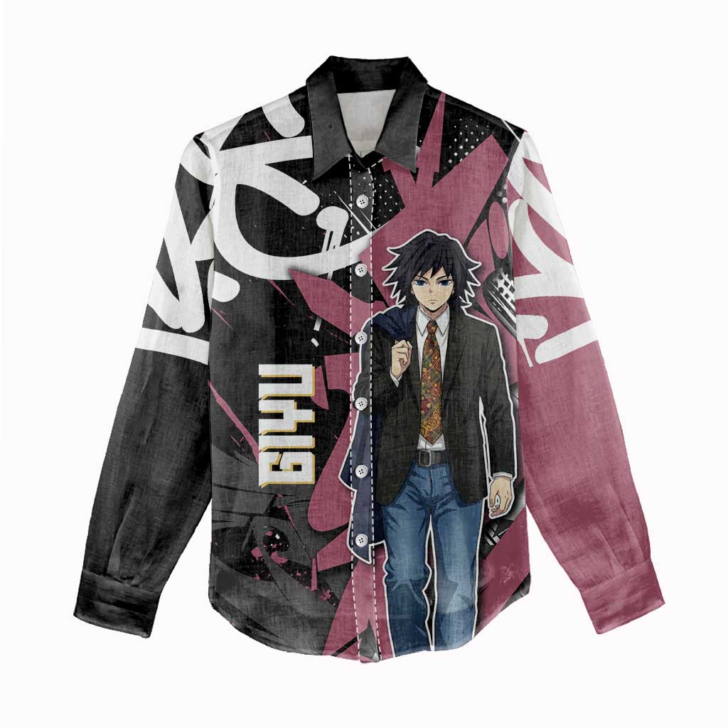 Giyu Tomioka Demon Slayer Women Casual Shirt Red & Black Graffiti Anime
