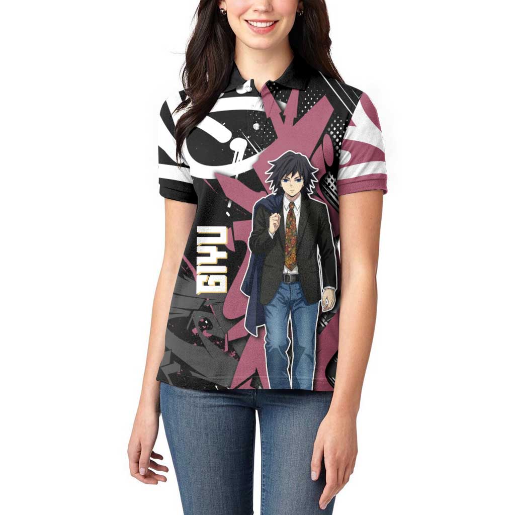 Giyu Tomioka Demon Slayer Women Polo Shirt Red & Black Graffiti Anime