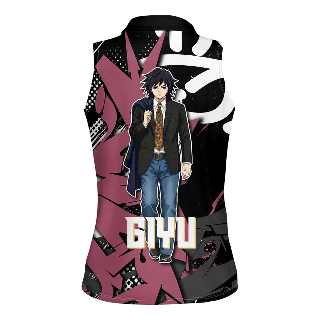 Giyu Tomioka Demon Slayer Women Sleeveless Polo Shirt Red & Black Graffiti Anime