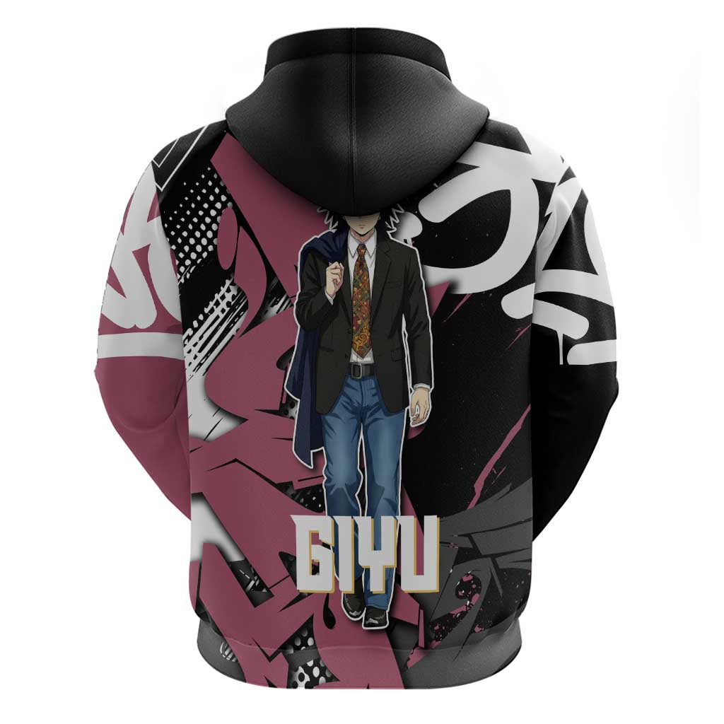 Giyu Tomioka Demon Slayer Zip Hoodie Red & Black Graffiti Anime