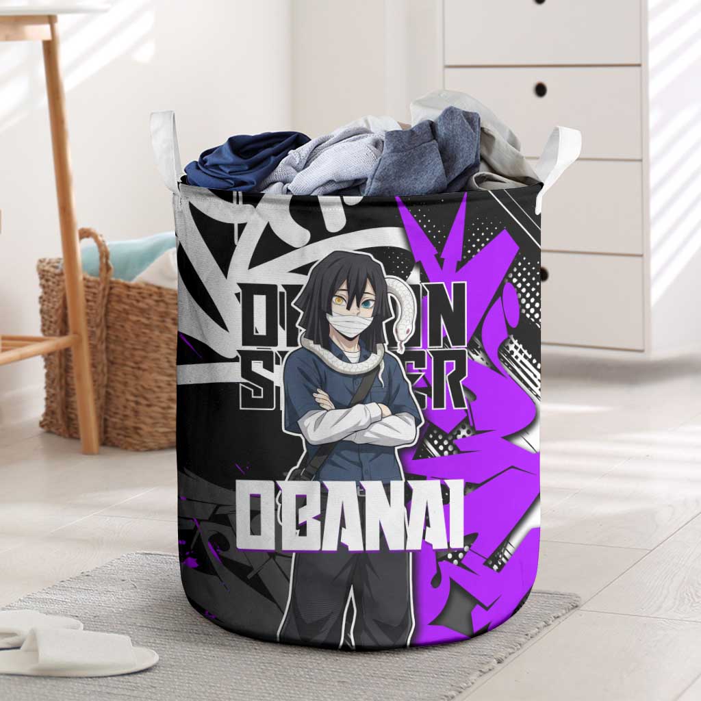 Obanai Iguro Demon Slayer Laundry Basket Purple Graffiti Anime Style