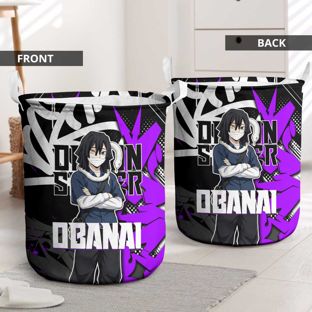 Obanai Iguro Demon Slayer Laundry Basket Purple Graffiti Anime Style
