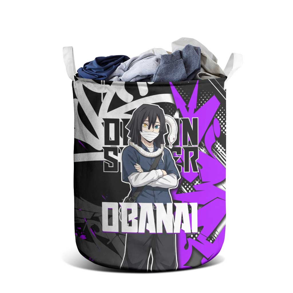 Obanai Iguro Demon Slayer Laundry Basket Purple Graffiti Anime Style