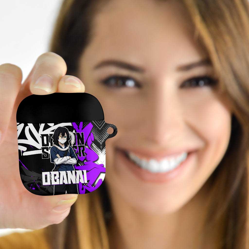Obanai Iguro Demon Slayer AirPods Case Purple Graffiti Anime Style
