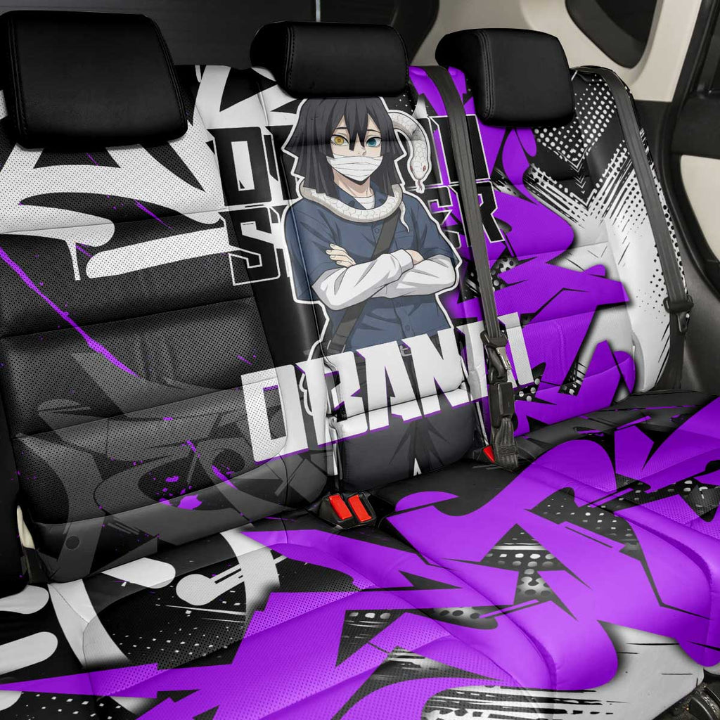 Obanai Iguro Demon Slayer Back Car Seat Cover Purple Graffiti Anime Style