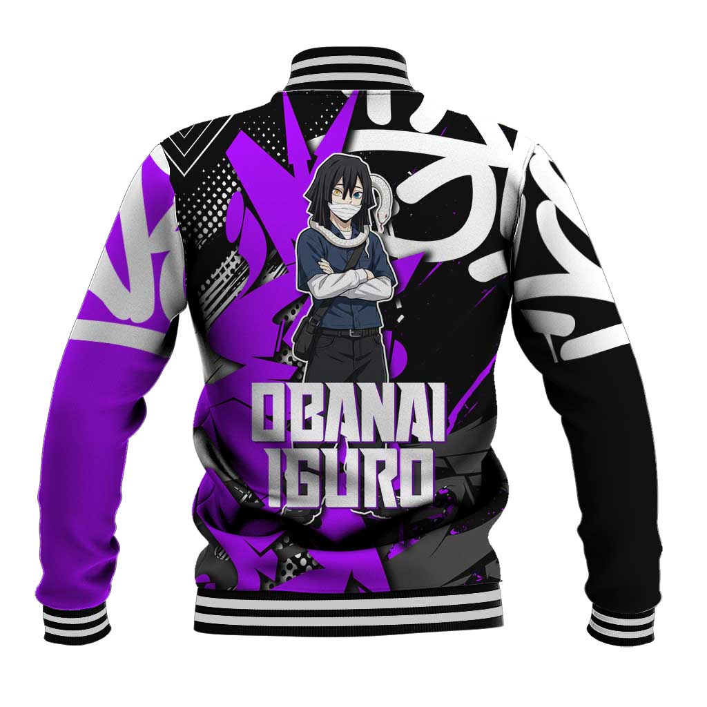 Obanai Iguro Demon Slayer Baseball Jacket Purple Graffiti Anime Style
