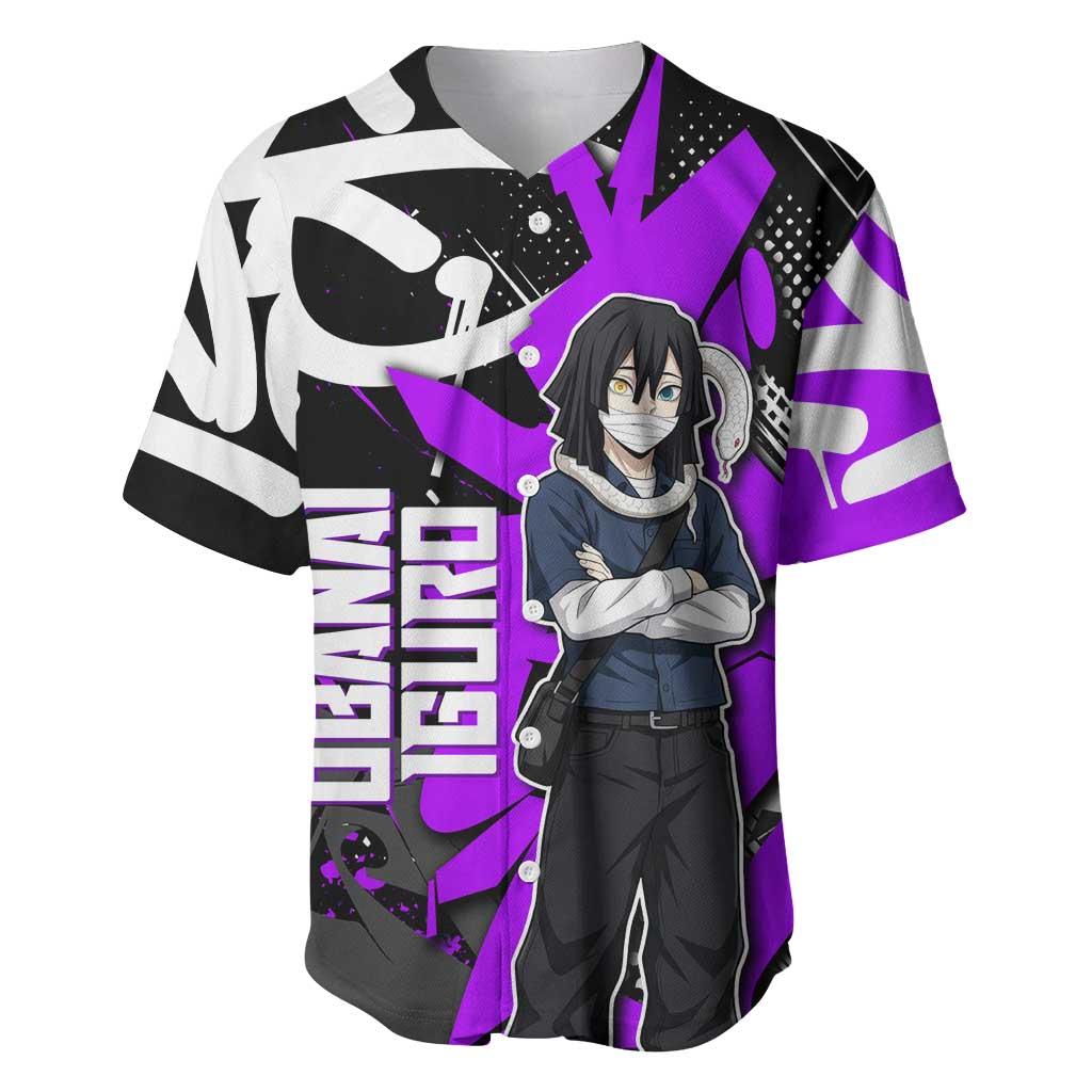 Obanai Iguro Demon Slayer Baseball Jersey Purple Graffiti Anime Style
