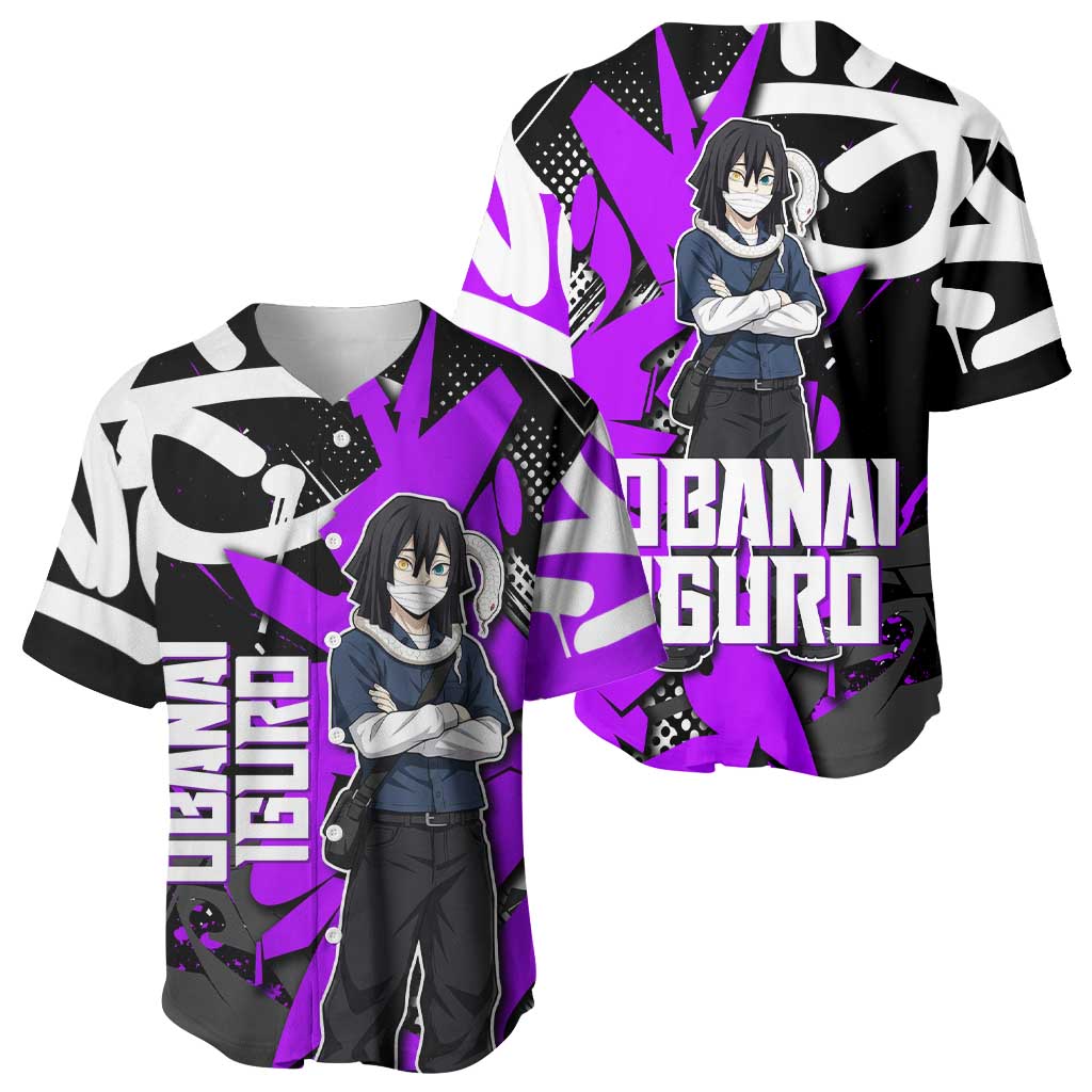 Obanai Iguro Demon Slayer Baseball Jersey Purple Graffiti Anime Style