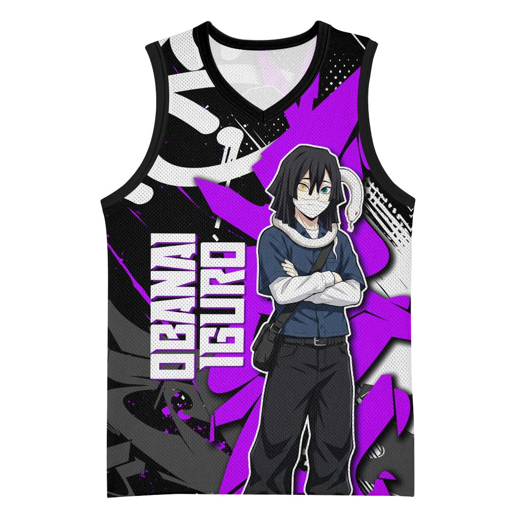 Obanai Iguro Demon Slayer Basketball Jersey Purple Graffiti Anime Style