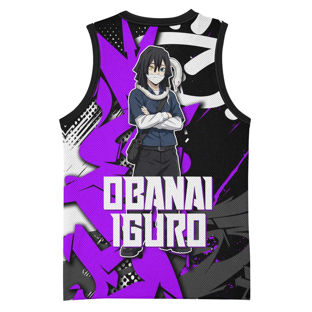Obanai Iguro Demon Slayer Basketball Jersey Purple Graffiti Anime Style