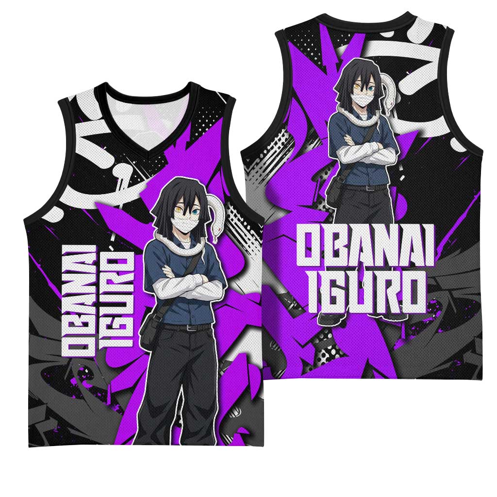 Obanai Iguro Demon Slayer Basketball Jersey Purple Graffiti Anime Style