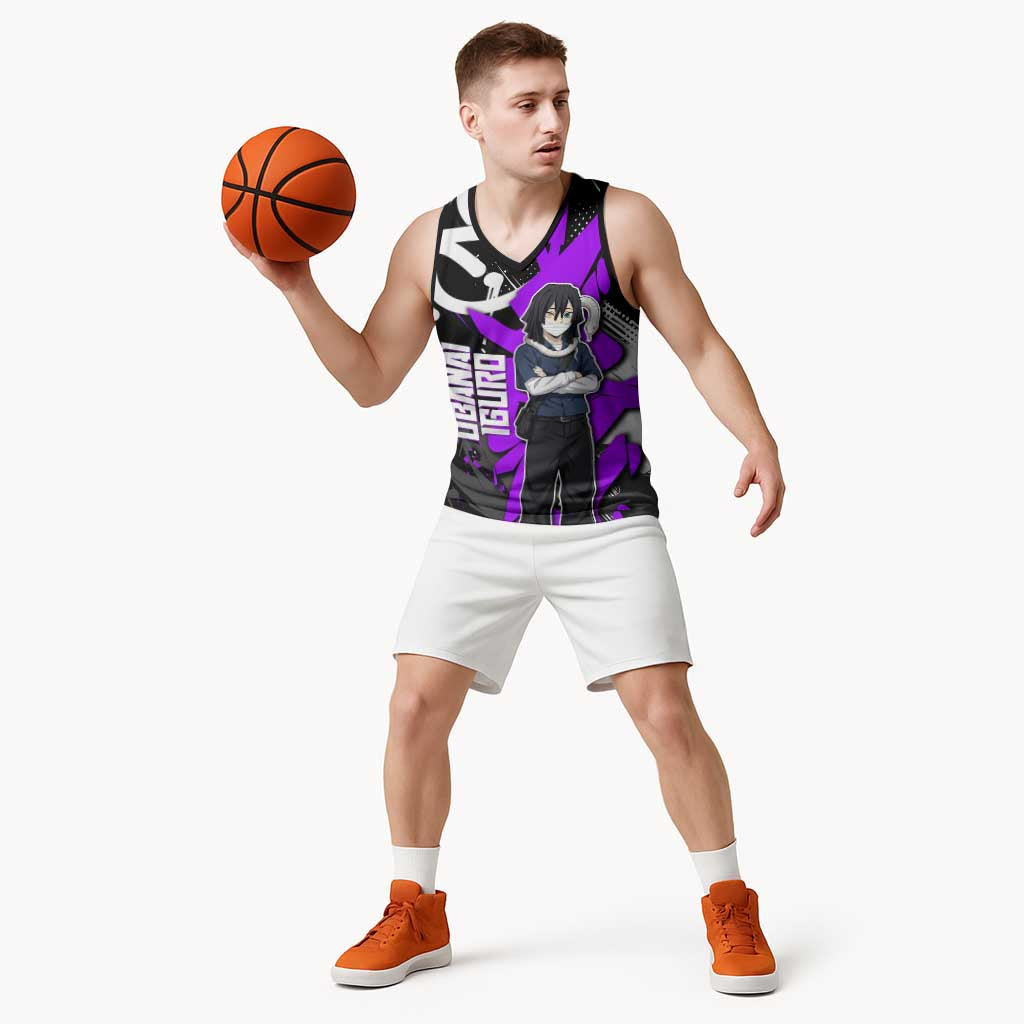 Obanai Iguro Demon Slayer Basketball Jersey Purple Graffiti Anime Style