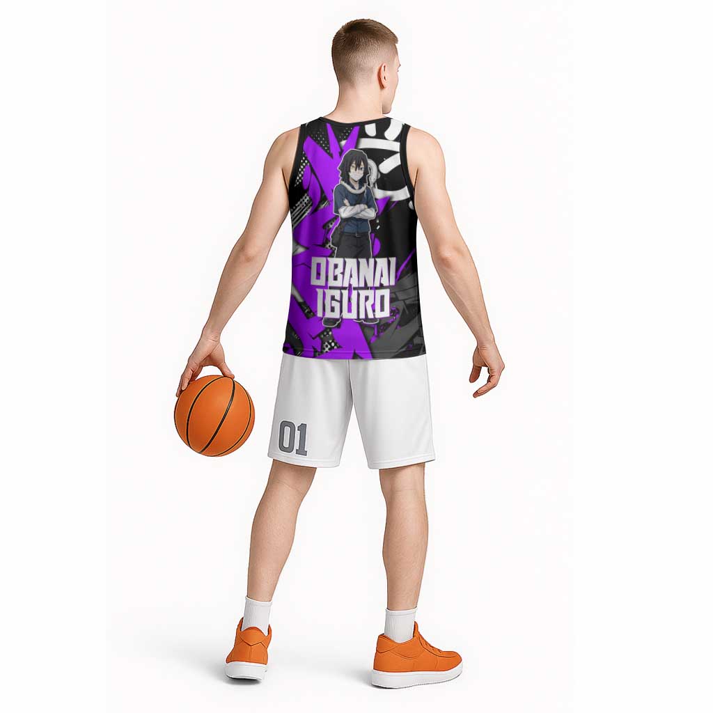 Obanai Iguro Demon Slayer Basketball Jersey Purple Graffiti Anime Style