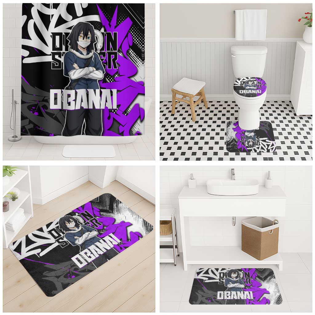 Obanai Iguro Demon Slayer Bathroom Set Purple Graffiti Anime Style