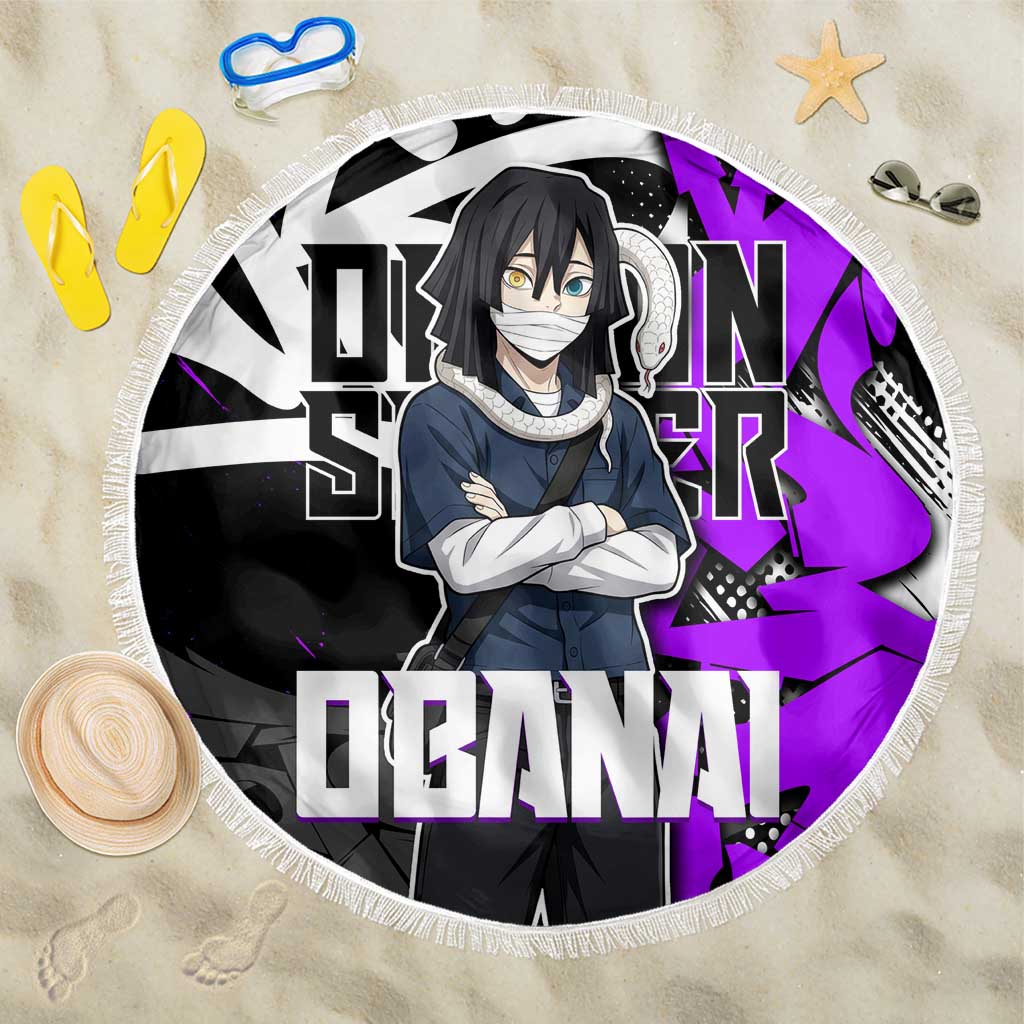 Obanai Iguro Demon Slayer Beach Blanket Purple Graffiti Anime Style