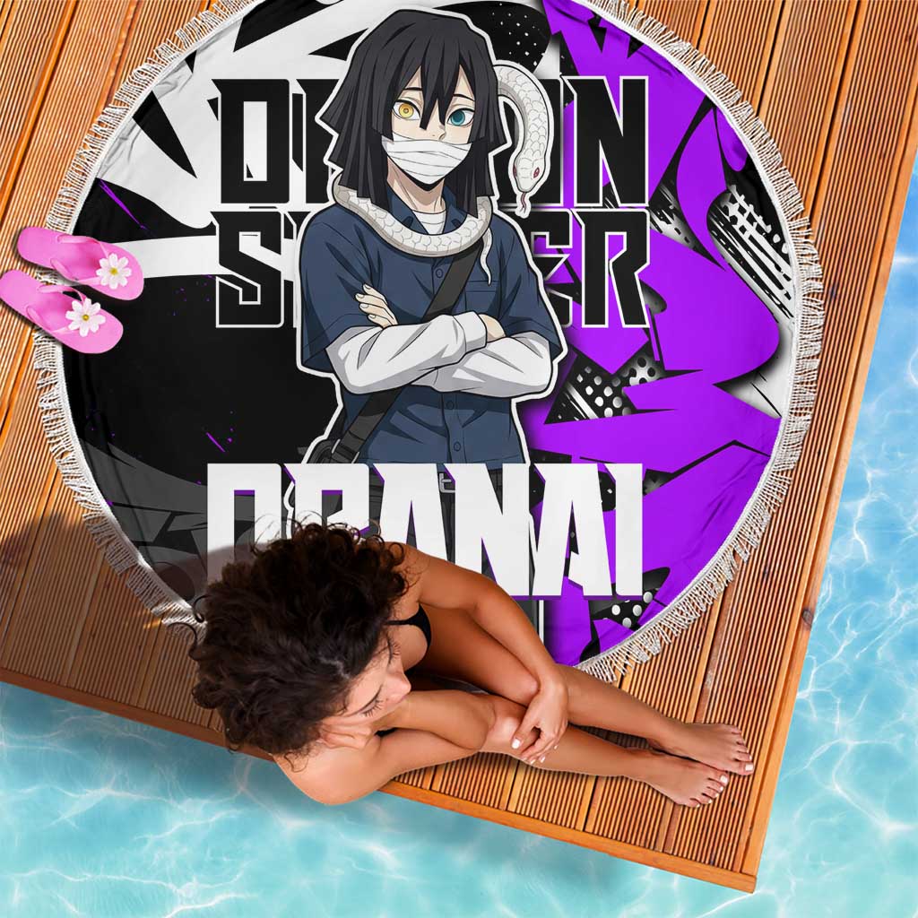 Obanai Iguro Demon Slayer Beach Blanket Purple Graffiti Anime Style