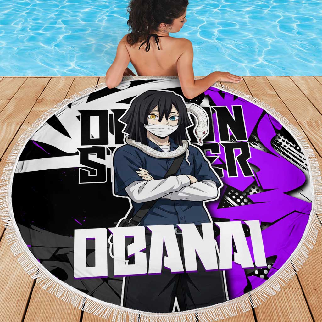 Obanai Iguro Demon Slayer Beach Blanket Purple Graffiti Anime Style