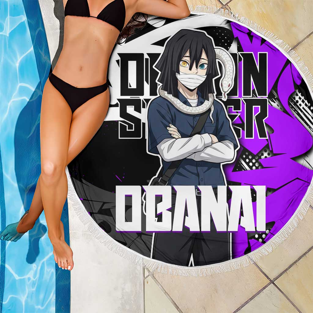 Obanai Iguro Demon Slayer Beach Blanket Purple Graffiti Anime Style
