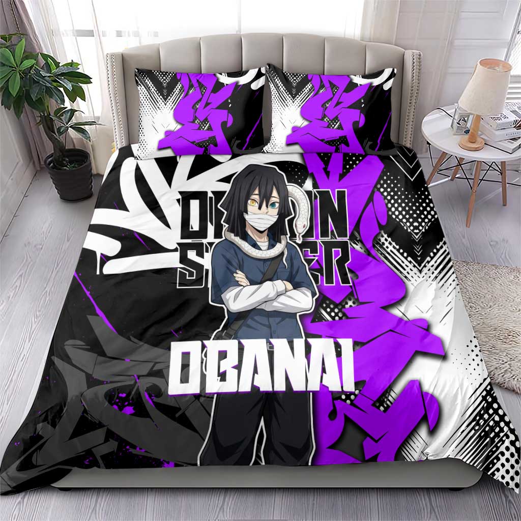 Obanai Iguro Demon Slayer Bedding Set Purple Graffiti Anime Style