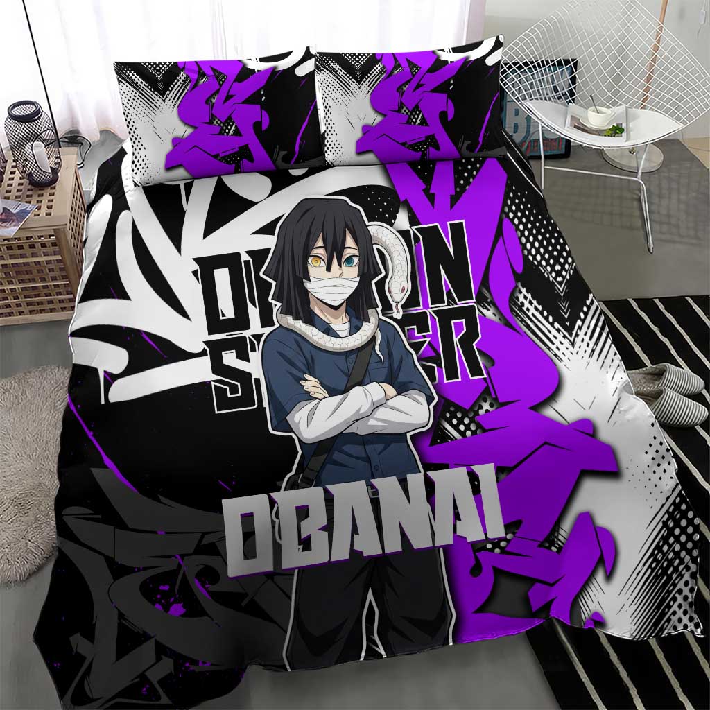 Obanai Iguro Demon Slayer Bedding Set Purple Graffiti Anime Style